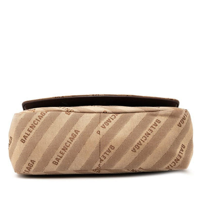 Balenciaga BB Logo Chain Shoulder Bag Handbag 516919 Beige Brown Canvas Leather