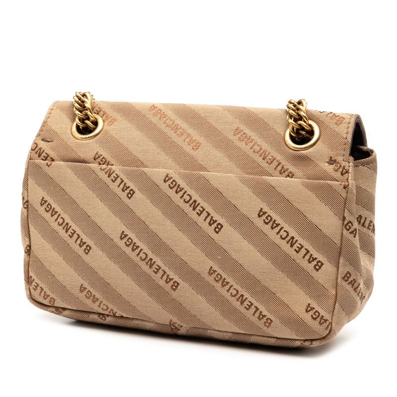 Balenciaga BB Logo Chain Shoulder Bag Handbag 516919 Beige Brown Canvas Leather