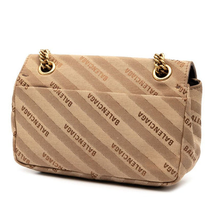 Balenciaga BB Logo Chain Shoulder Bag Handbag 516919 Beige Brown Canvas Leather