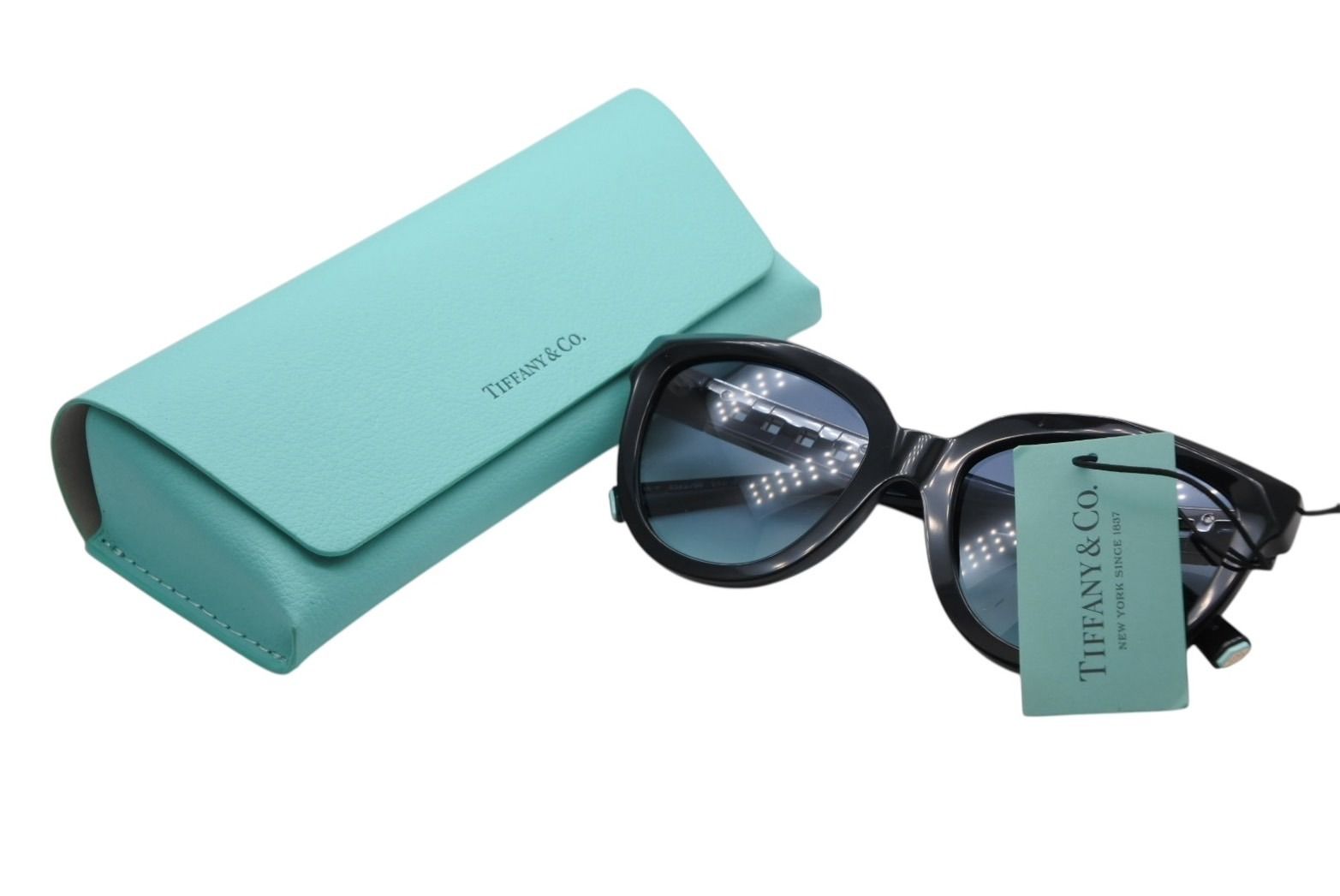 Tiffany & Co Chain Temple Sunglasses Black Blue Gold HardWear 19 Eyewear