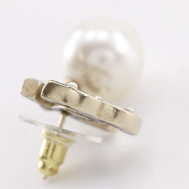 Chanel Coco Mark Gold Plated X Fake Pearl 07a Women's 9.3g Earrings