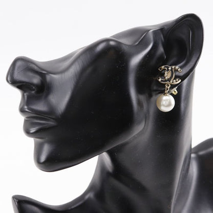 Chanel Coco Mark Gold Plated X Fake Pearl 07a Women's 9.3g Earrings