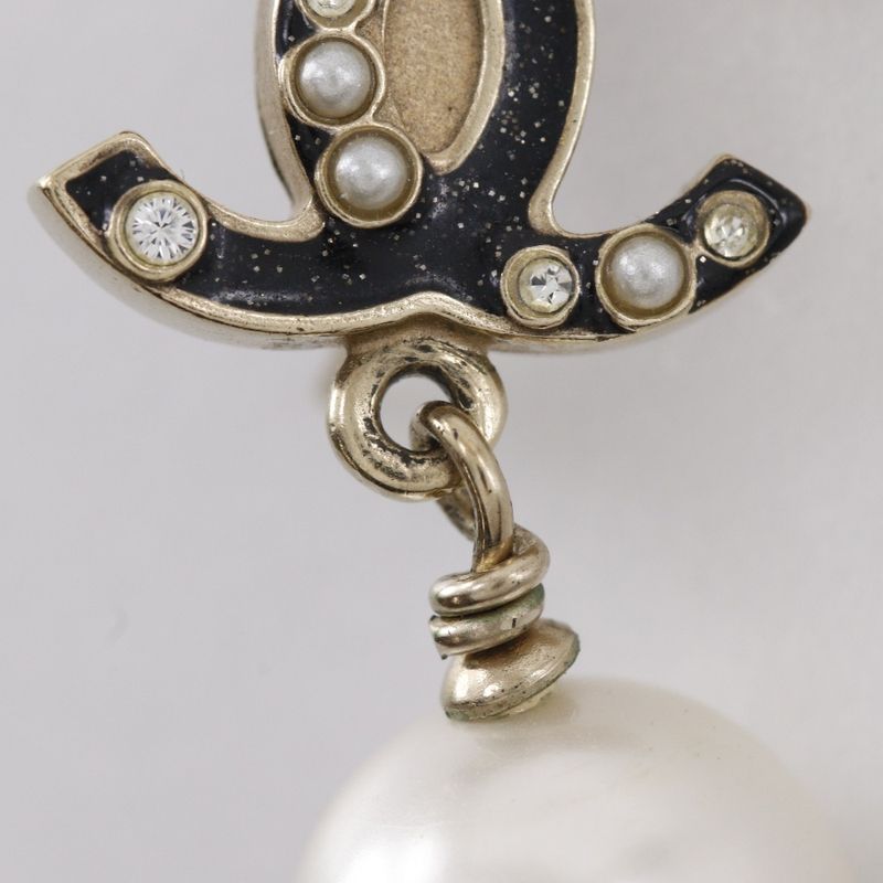 Chanel Coco Mark Gold Plated X Fake Pearl 07a Women's 9.3g Earrings