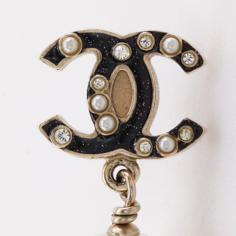 Chanel Coco Mark Gold Plated X Fake Pearl 07a Women's 9.3g Earrings