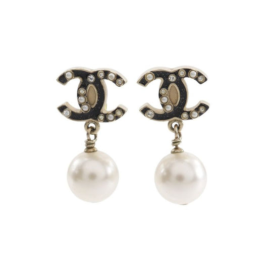 Chanel Coco Mark Gold Plated X Fake Pearl 07a Women's 9.3g Earrings