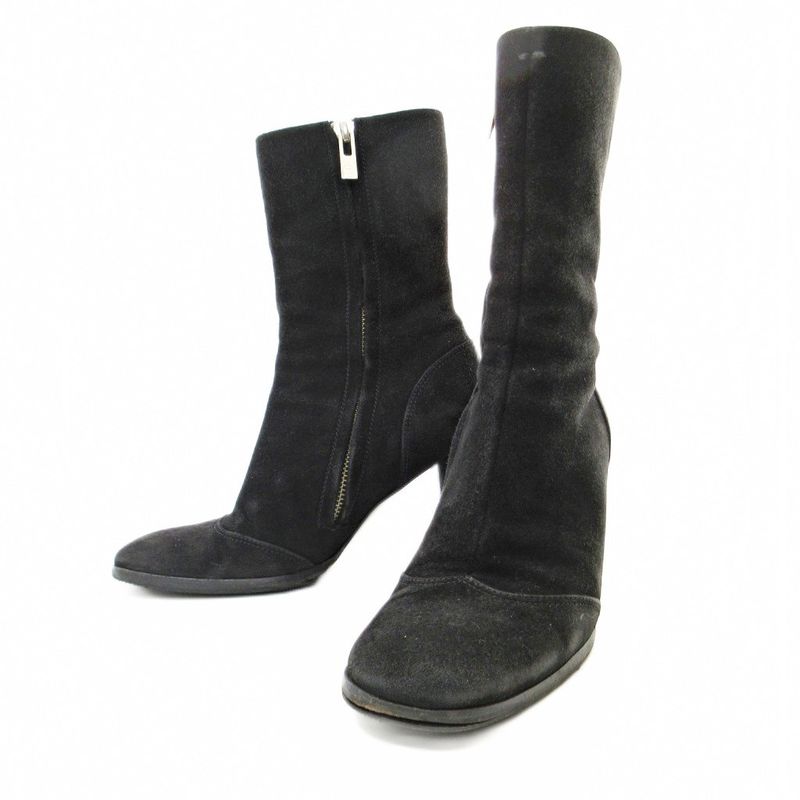 Chanel Suede Side Zip Middle Boots High Heels 36 23cm (9.06in) Black 1205