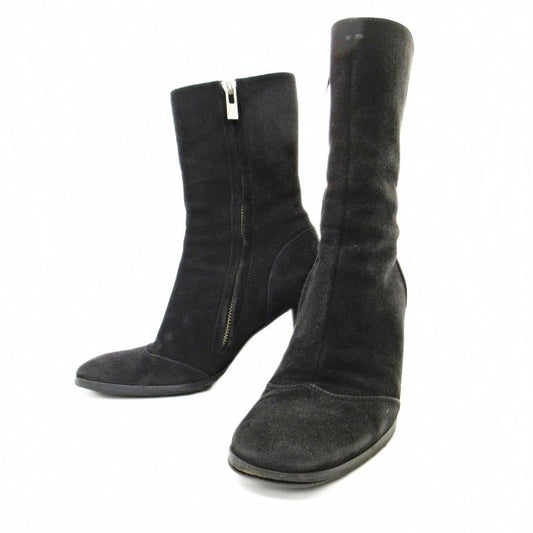 Chanel Suede Side Zip Middle Boots High Heels 36 23cm (9.06in) Black 1205
