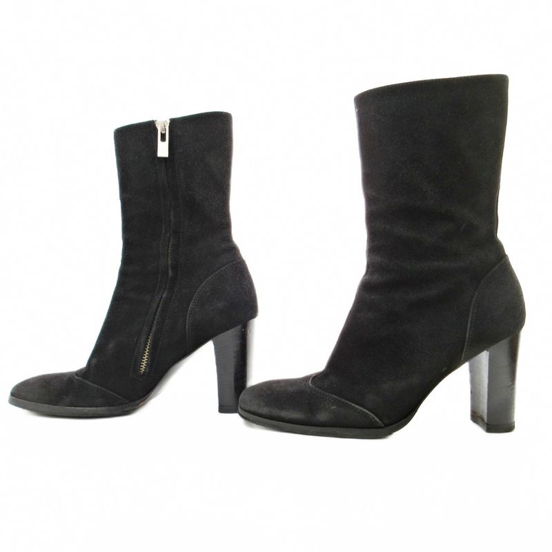 Chanel Suede Side Zip Middle Boots High Heels 36 23cm (9.06in) Black 1205