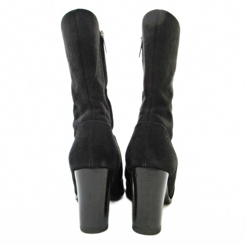 Chanel Suede Side Zip Middle Boots High Heels 36 23cm (9.06in) Black 1205