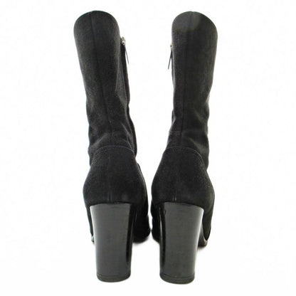 Chanel Suede Side Zip Middle Boots High Heels 36 23cm (9.06in) Black 1205