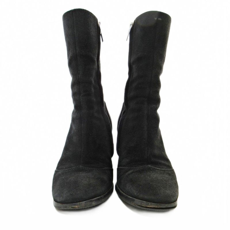 Chanel Suede Side Zip Middle Boots High Heels 36 23cm (9.06in) Black 1205