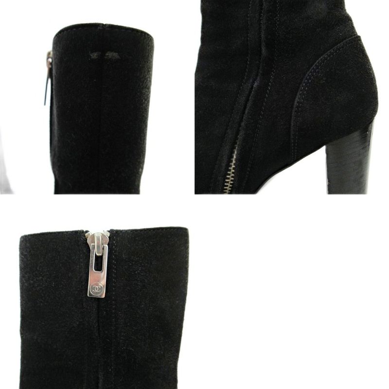 Chanel Suede Side Zip Middle Boots High Heels 36 23cm (9.06in) Black 1205