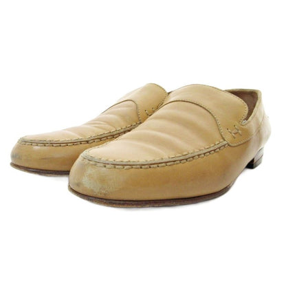 Hermes H Logo Stitch All Leather Loafers 37 23.5cm (9.25in) Beige 1205 • Mnk3