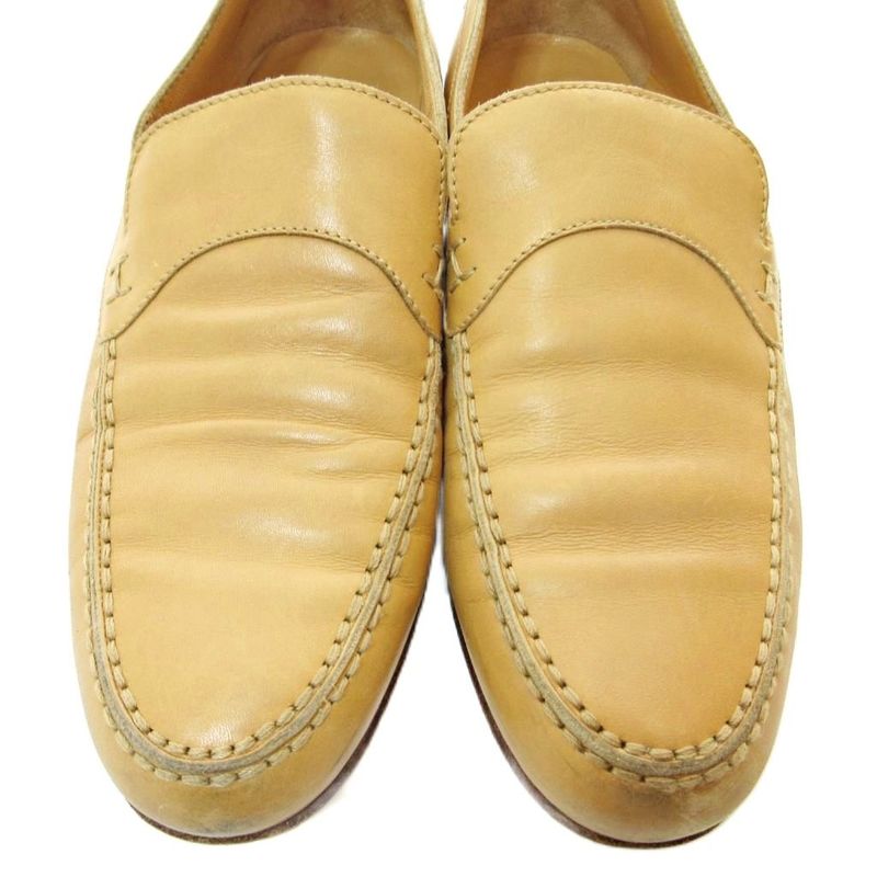 Hermes H Logo Stitch All Leather Loafers 37 23.5cm (9.25in) Beige 1205 • Mnk3