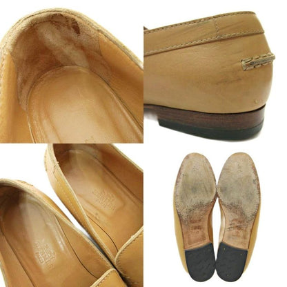 Hermes H Logo Stitch All Leather Loafers 37 23.5cm (9.25in) Beige 1205 • Mnk3