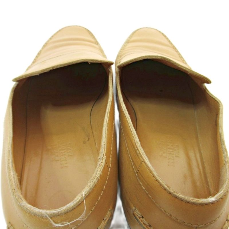 Hermes H Logo Stitch All Leather Loafers 37 23.5cm (9.25in) Beige 1205 • Mnk3