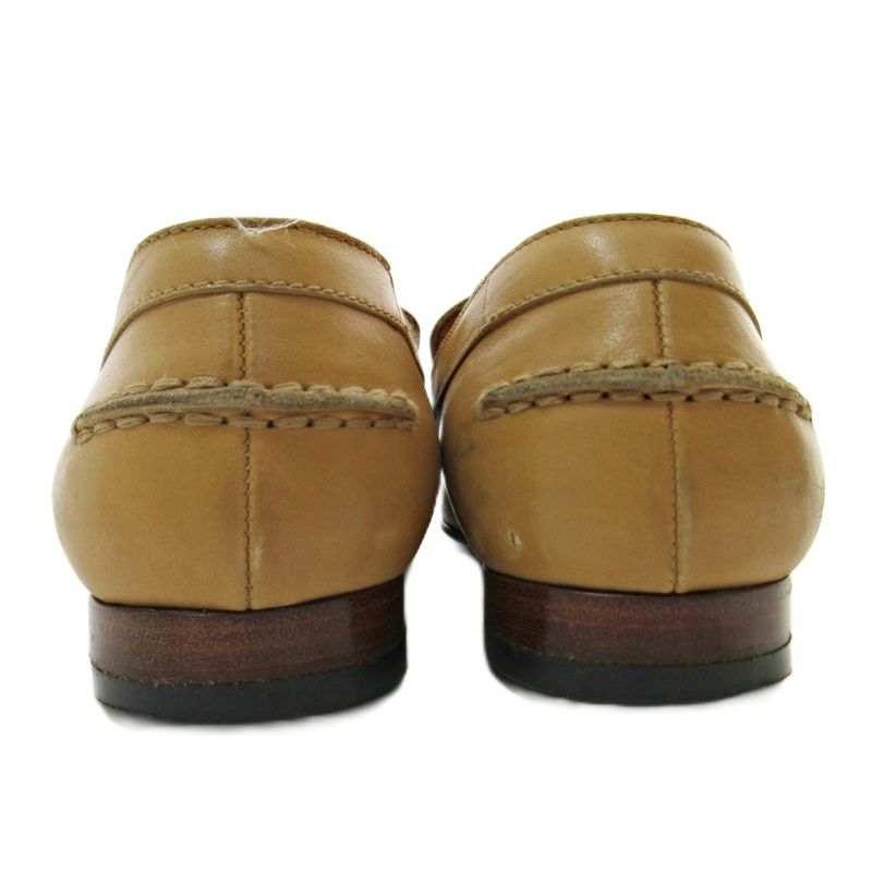 Hermes H Logo Stitch All Leather Loafers 37 23.5cm (9.25in) Beige 1205 • Mnk3