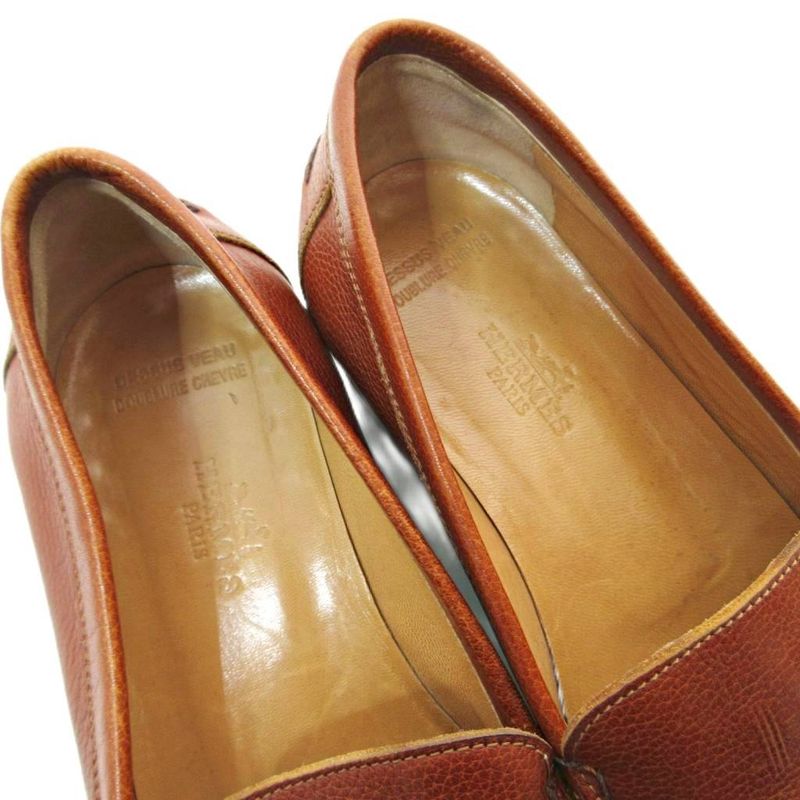 Hermes H Logo Loafer All Leather 36.5 23.5cm (9.25in) Brown 1205 • Mnk3