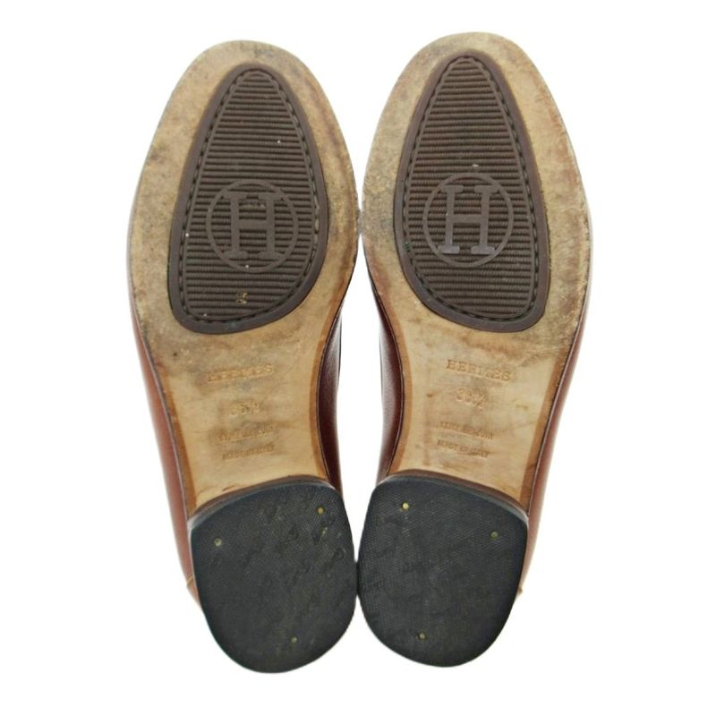 Hermes H Logo Loafer All Leather 36.5 23.5cm (9.25in) Brown 1205 • Mnk3