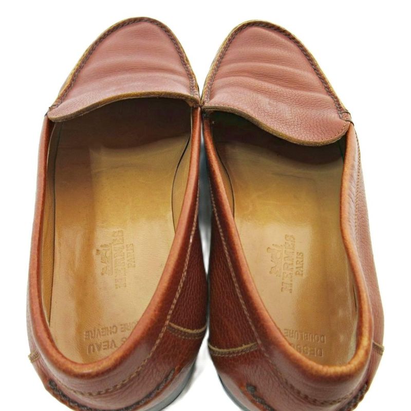 Hermes H Logo Loafer All Leather 36.5 23.5cm (9.25in) Brown 1205 • Mnk3