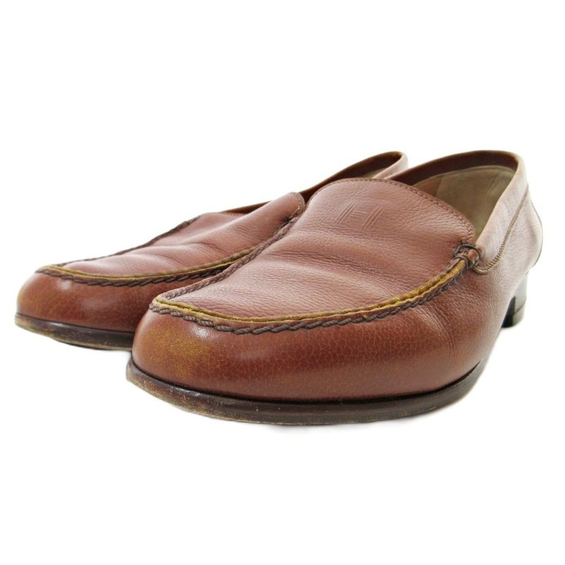 Hermes H Logo Loafer All Leather 36.5 23.5cm (9.25in) Brown 1205 • Mnk3
