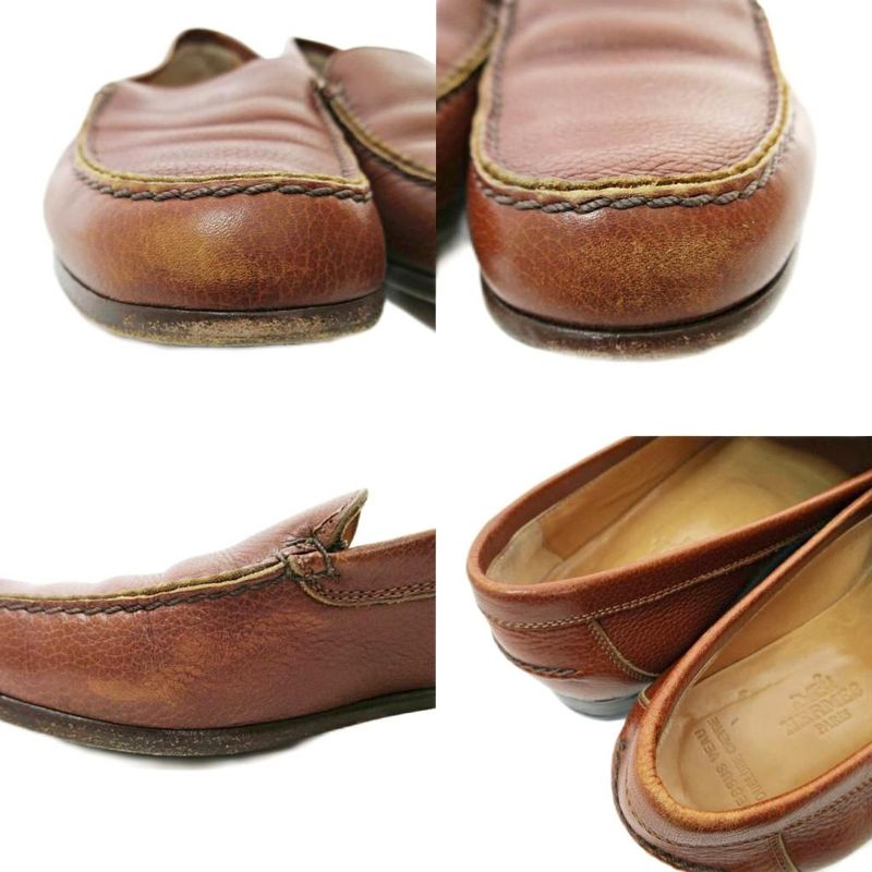 Hermes H Logo Loafer All Leather 36.5 23.5cm (9.25in) Brown 1205 • Mnk3