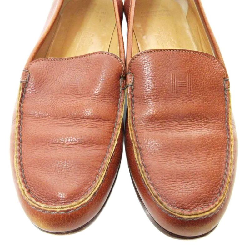 Hermes H Logo Loafer All Leather 36.5 23.5cm (9.25in) Brown 1205 • Mnk3
