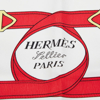 Hermes Carre 90 Eperon D'or Golden Spurs White Navy Multicolor Silk Ladies