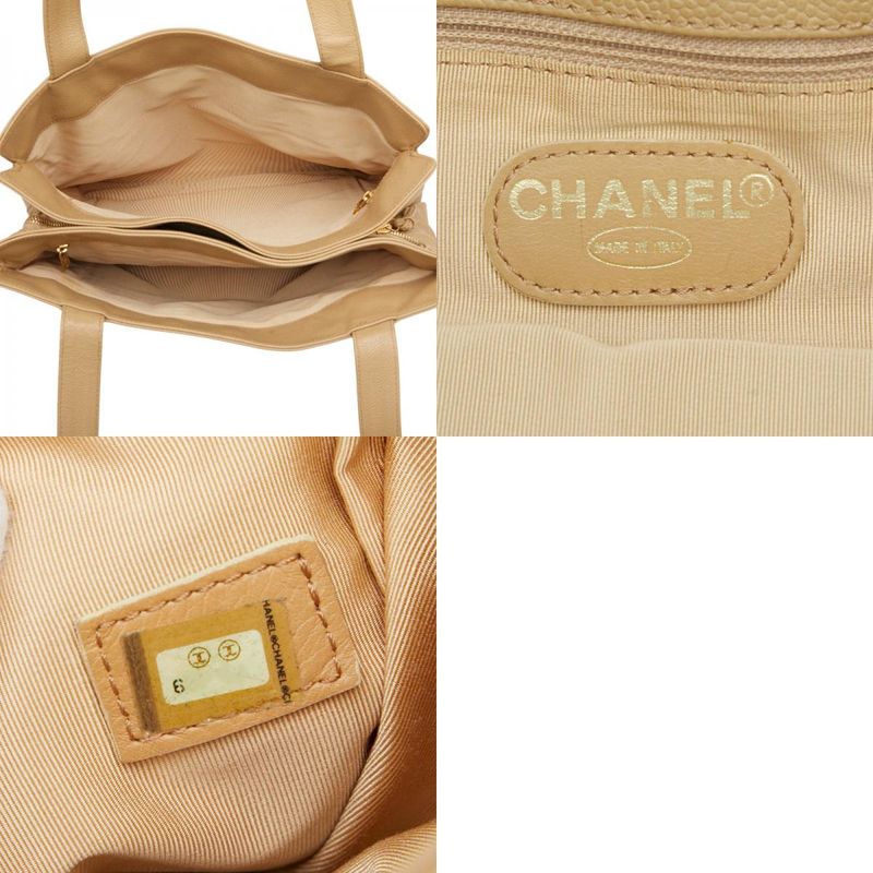 Chanel Cocomark Tote Bag Handbag Beige Caviar Skin Ladies Chanel