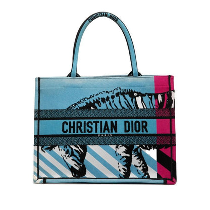 Christian Dior Book Tote Medium Light Blue Multicolor Canvas Women's Christian