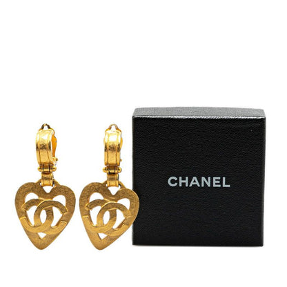 Chanel Vintage Coco Mark Heart Motif Earring Swing Gold Plated Ladies Chanel