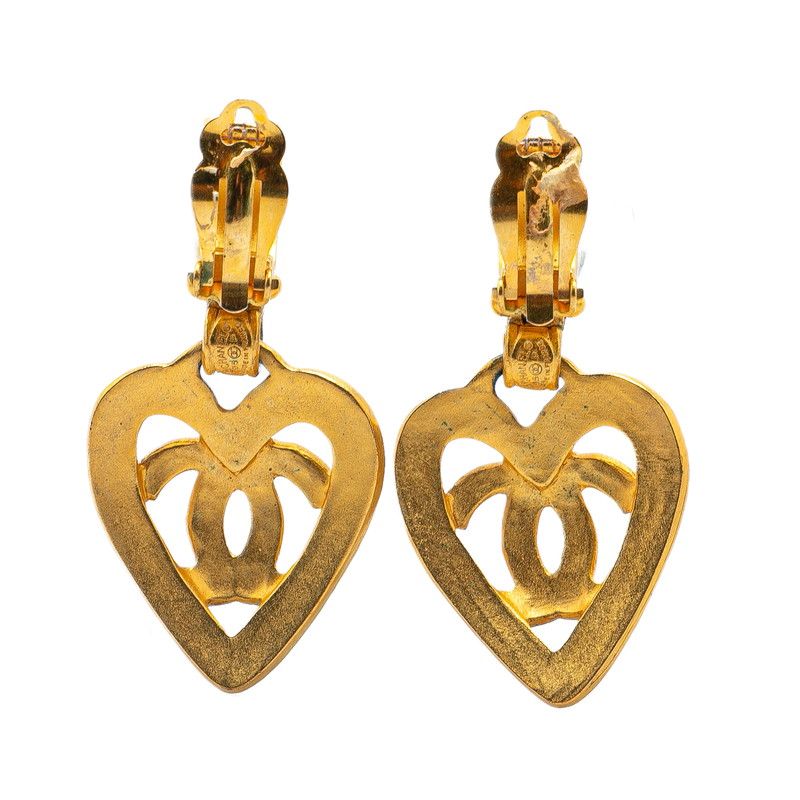 Chanel Vintage Coco Mark Heart Motif Earring Swing Gold Plated Ladies Chanel