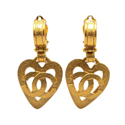 Chanel Vintage Coco Mark Heart Motif Earring Swing Gold Plated Ladies Chanel