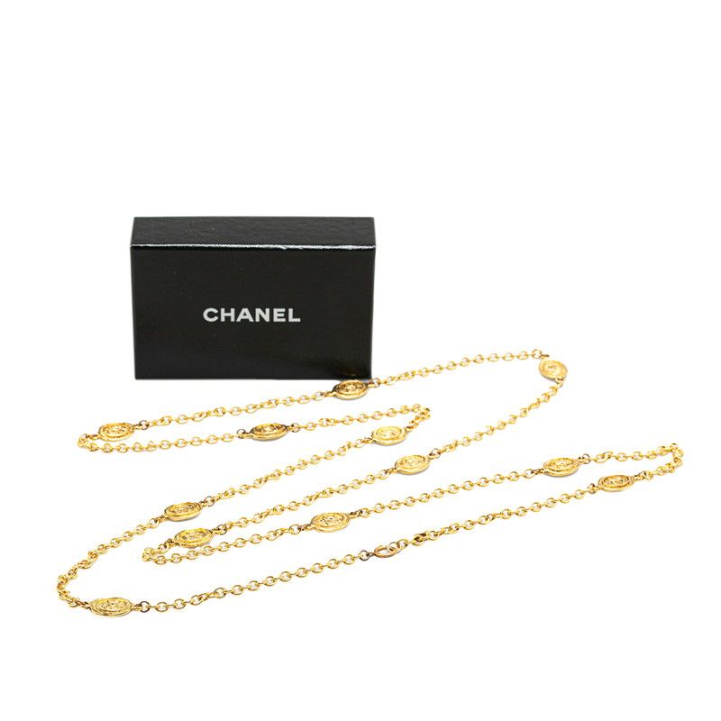 Chanel Vintage Coco Mark Long Double Chain Necklace Gold Plated Ladies Chanel