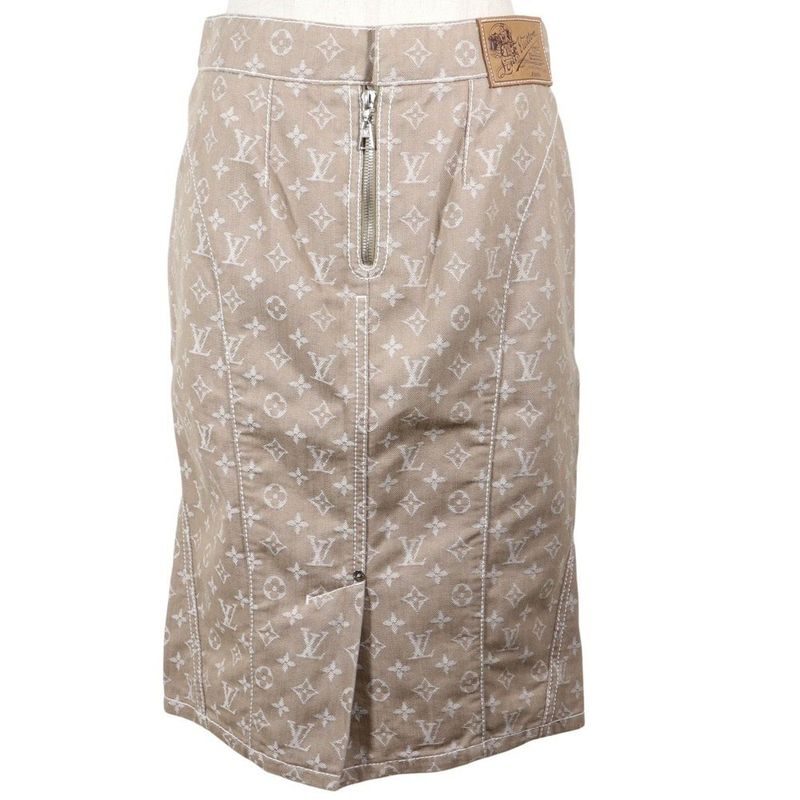 Louis Vuitton Monogram Denim Tight Cotton X Polyester Brown Women's Skirt