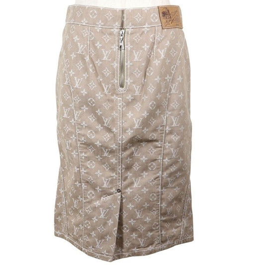 Louis Vuitton Monogram Denim Tight Cotton X Polyester Brown Women's Skirt