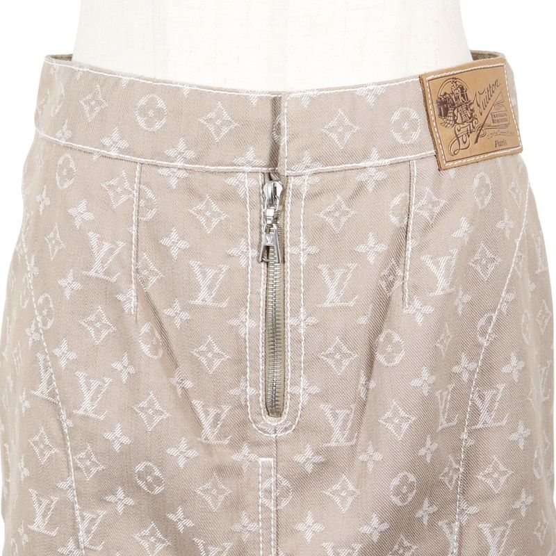 Louis Vuitton Monogram Denim Tight Cotton X Polyester Brown Women's Skirt