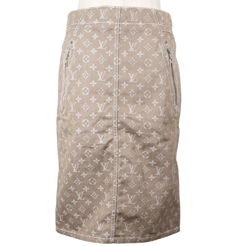 Louis Vuitton Monogram Denim Tight Cotton X Polyester Brown Women's Skirt