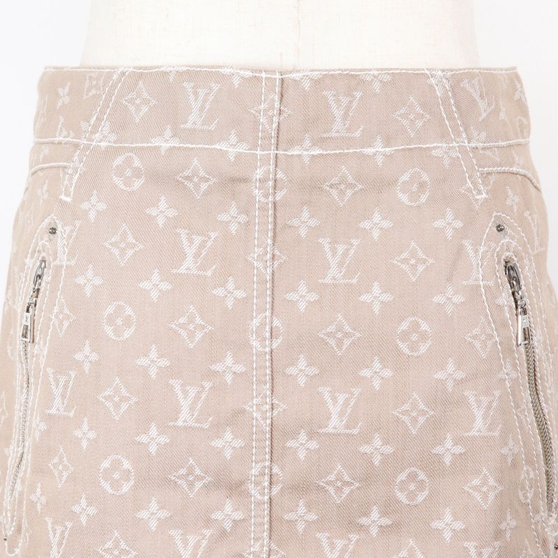 Louis Vuitton Monogram Denim Tight Cotton X Polyester Brown Women's Skirt