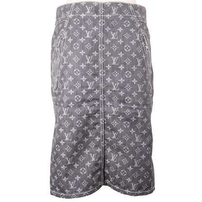 Louis Vuitton Monogram Denim Tight Cotton X Polyester Gray Women's Skirt