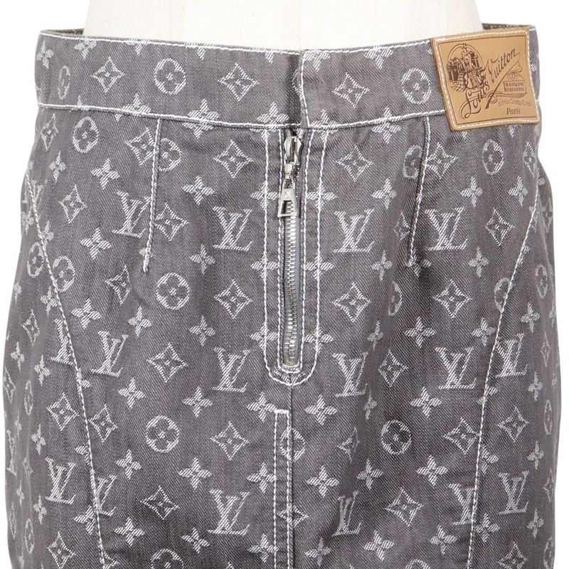 Louis Vuitton Monogram Denim Tight Cotton X Polyester Gray Women's Skirt
