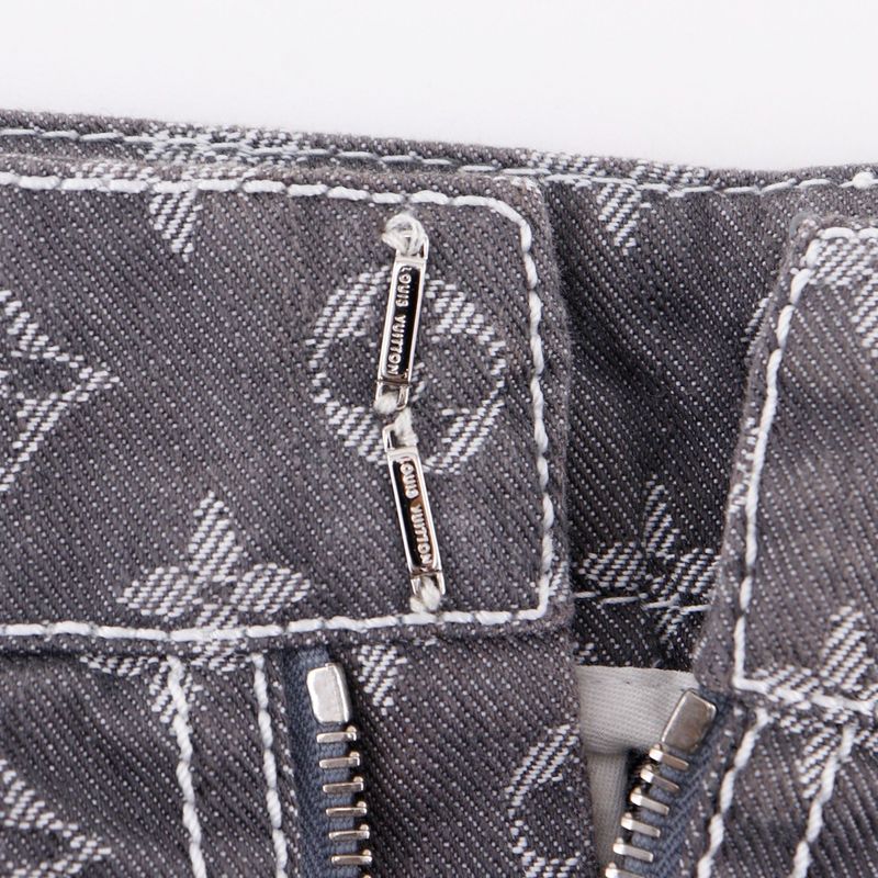 Louis Vuitton Monogram Denim Tight Cotton X Polyester Gray Women's Skirt