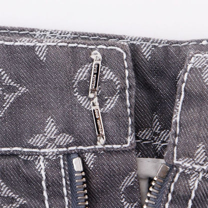 Louis Vuitton Monogram Denim Tight Cotton X Polyester Gray Women's Skirt