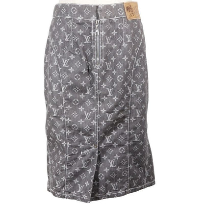 Louis Vuitton Monogram Denim Tight Cotton X Polyester Gray Women's Skirt