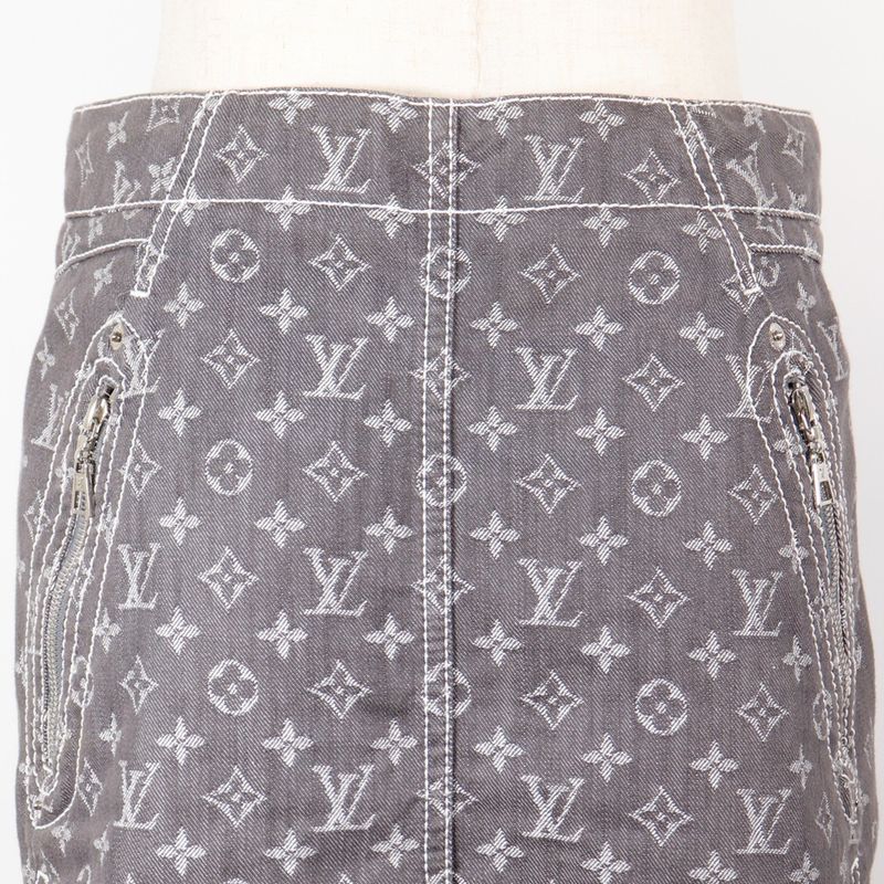 Louis Vuitton Monogram Denim Tight Cotton X Polyester Gray Women's Skirt