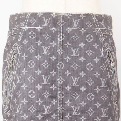 Louis Vuitton Monogram Denim Tight Cotton X Polyester Gray Women's Skirt