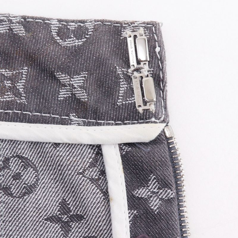 Louis Vuitton Monogram Denim Tight Cotton X Polyester Gray Women's Skirt