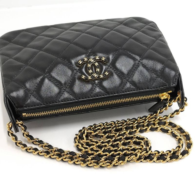 Chanel Chain Shoulder Bag Coco Mark Lambskin Leather Black