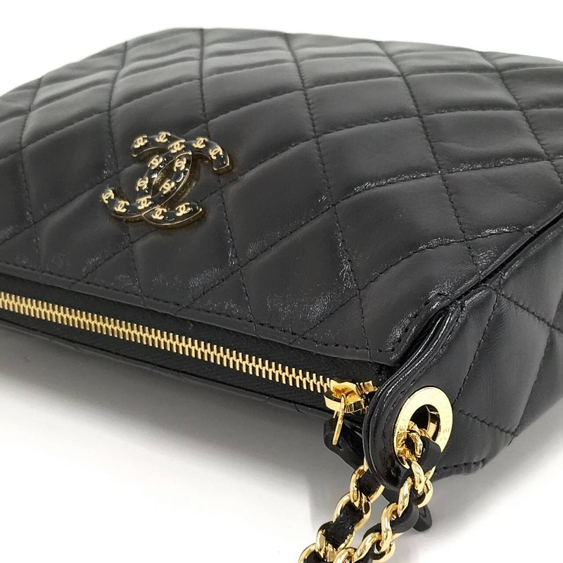 Chanel Chain Shoulder Bag Coco Mark Lambskin Leather Black