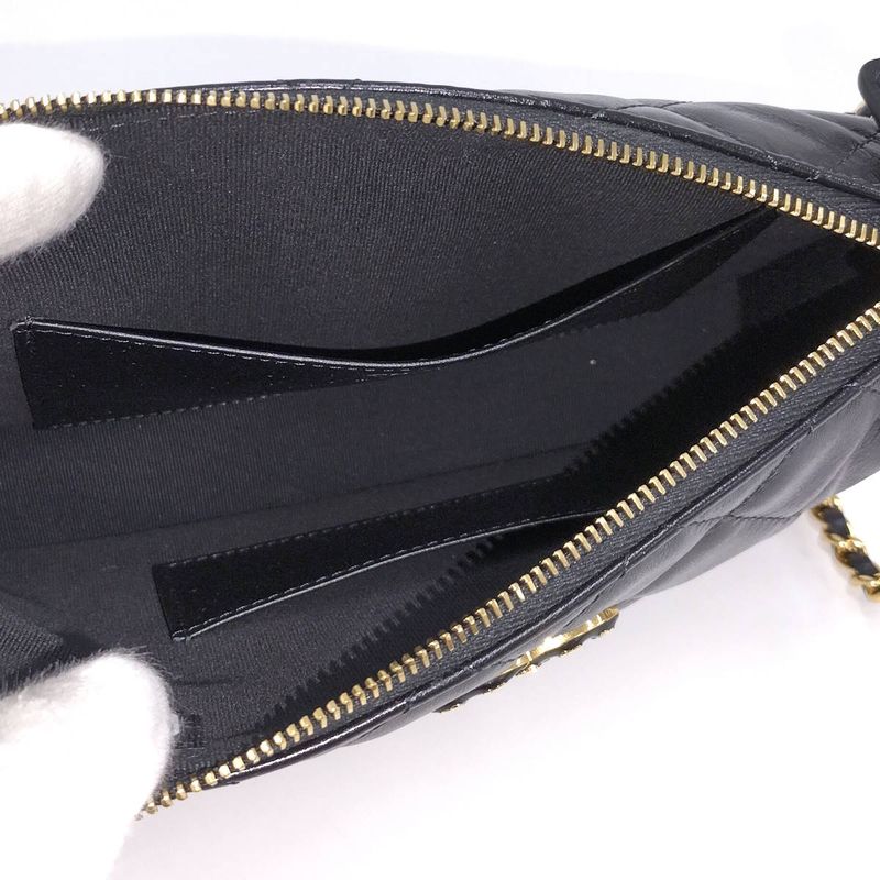 Chanel Chain Shoulder Bag Coco Mark Lambskin Leather Black